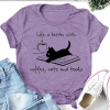 Coffee Cat Book Letter Print Women Slogan T Shirt TPKJ3