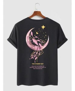 Moon Whale Graphic Printed Short Sleeve T-shirt TPKJ3
