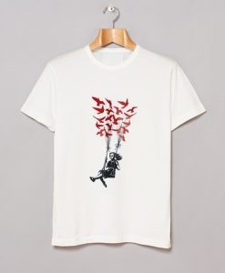 Kid Girl Swing Bird Freedom Balloon Banksy Street Art T-Shirt